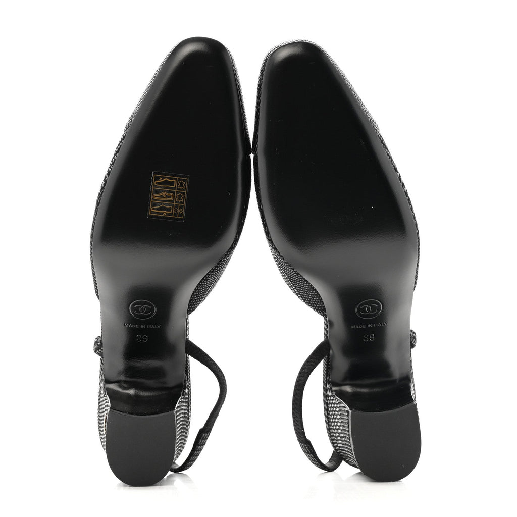 Chanel Suede Kidskin Cap Toe CC Slingback Pumps 39 Black