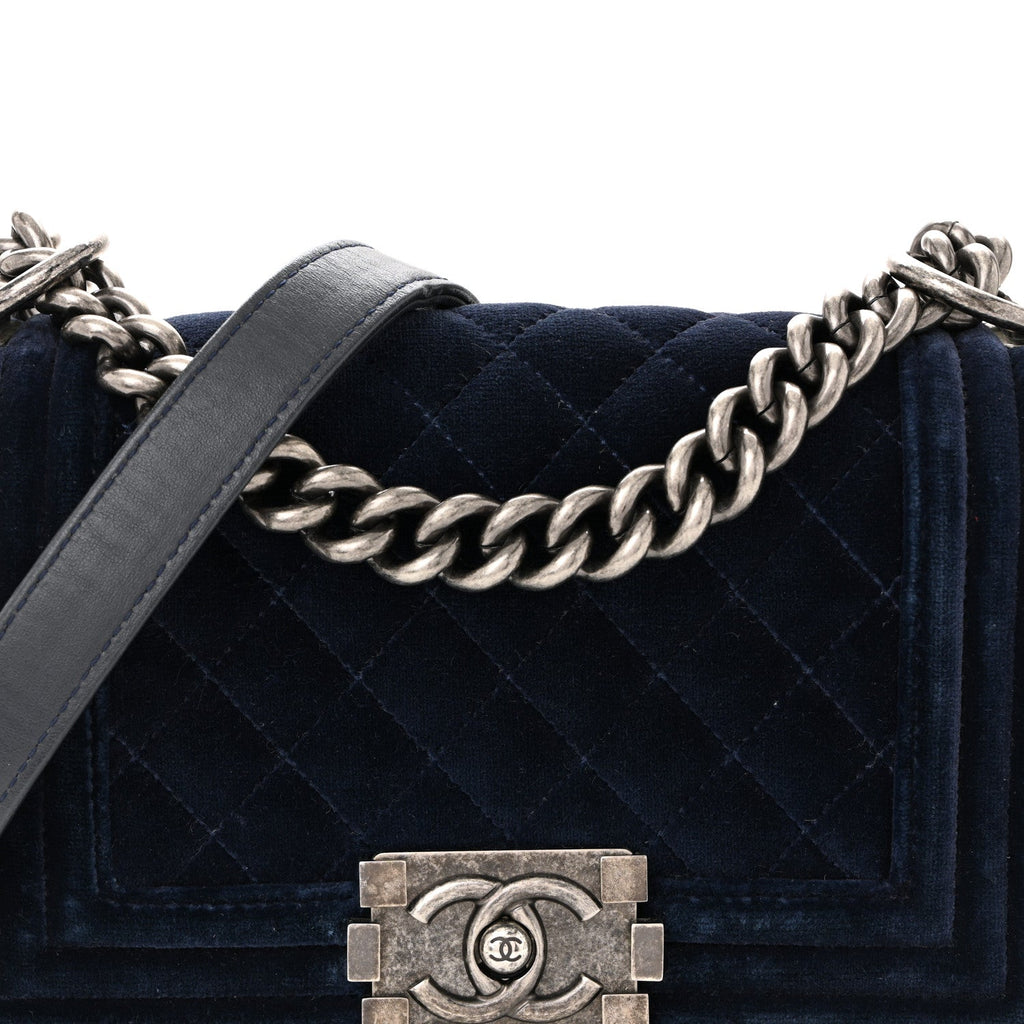Chanel Velvet Quilted Small Boy Flap Blue