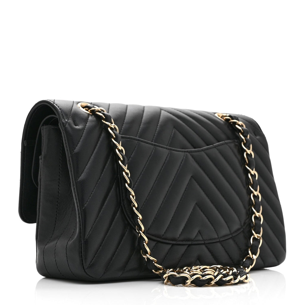 Chanel Lambskin Chevron Quilted Medium Double Flap Black