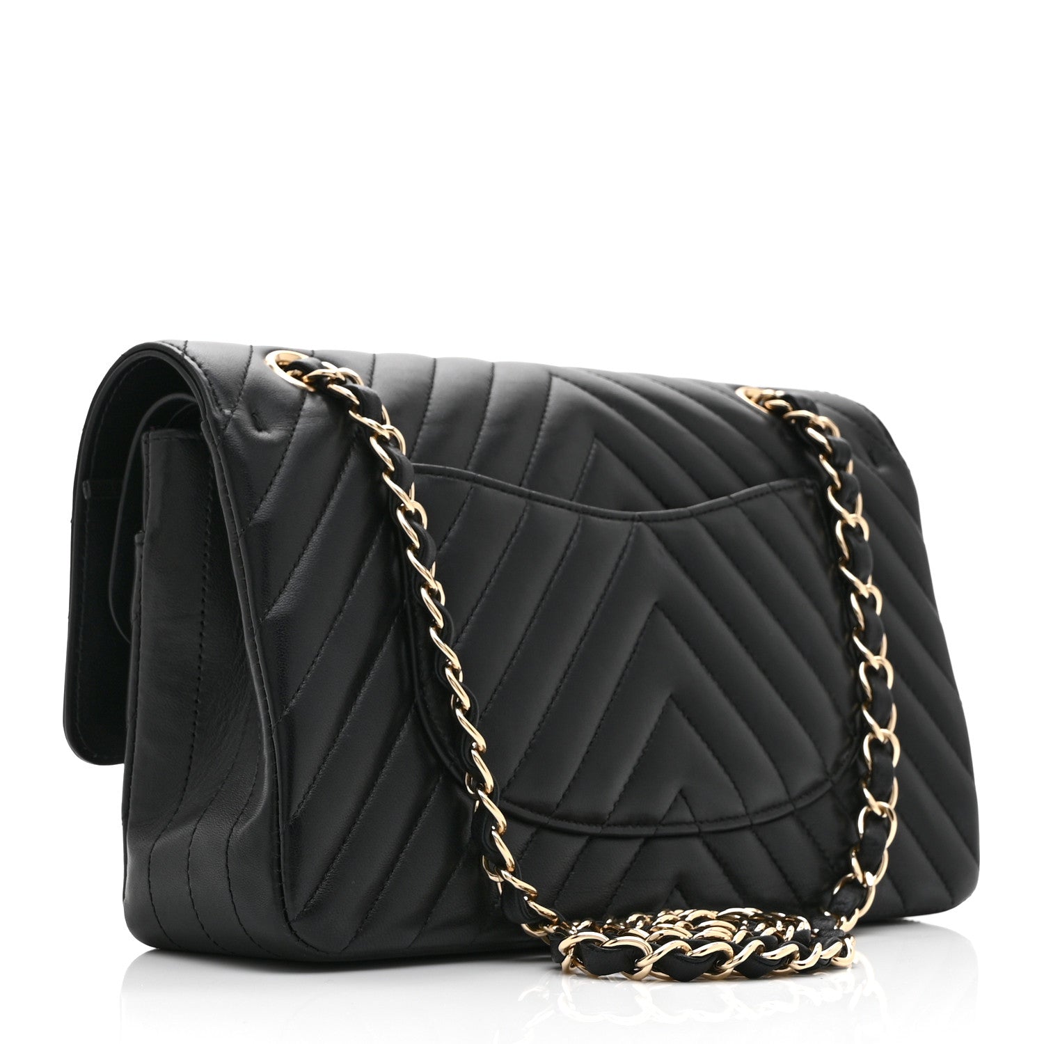 Chanel Lambskin Chevron Quilted Medium Double Flap Black