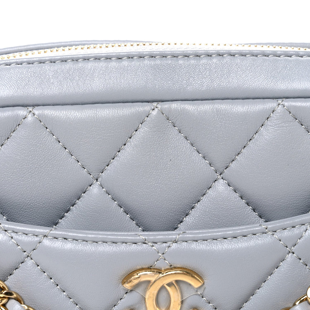 Chanel Lambskin Quilted Mini Camera Case  Grey