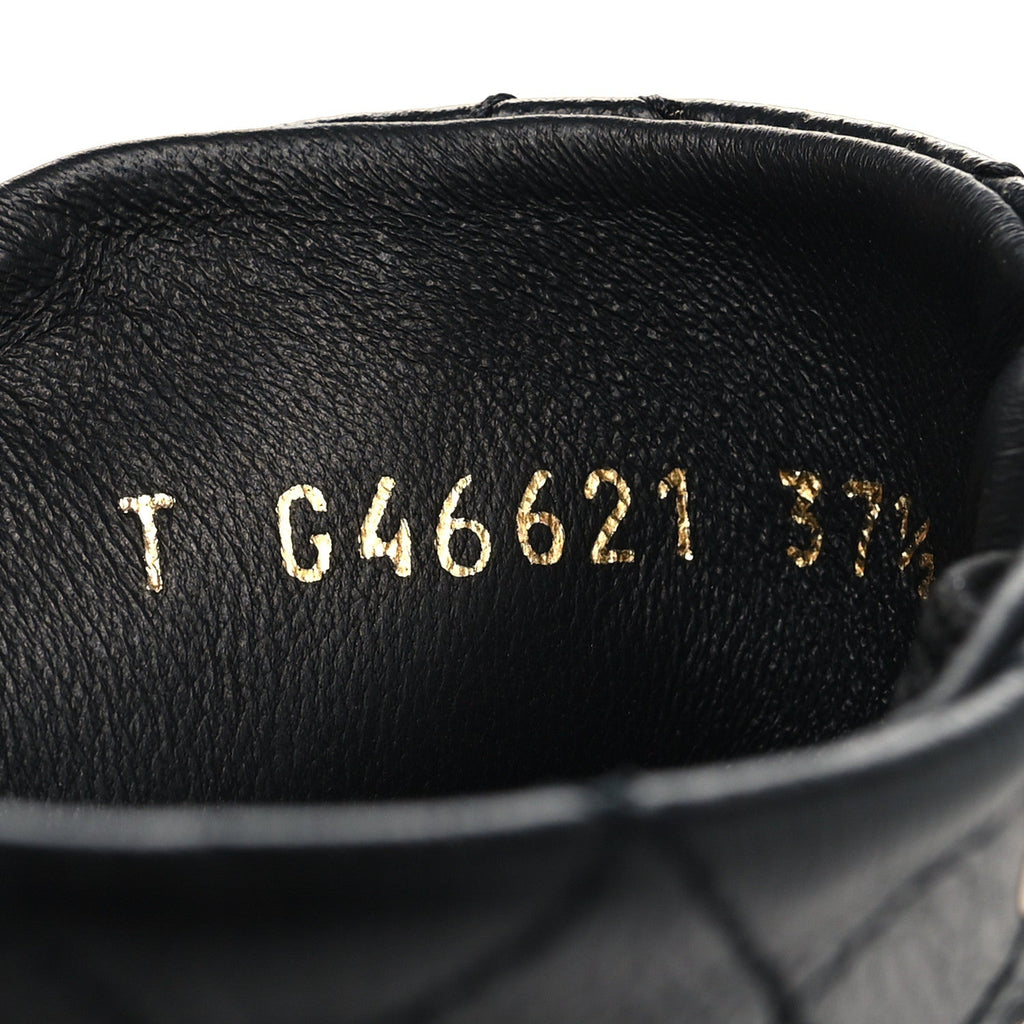 Crumpled Lambskin Patent Cap Toe CC Stitched High Top Sneakers 37.5 Black