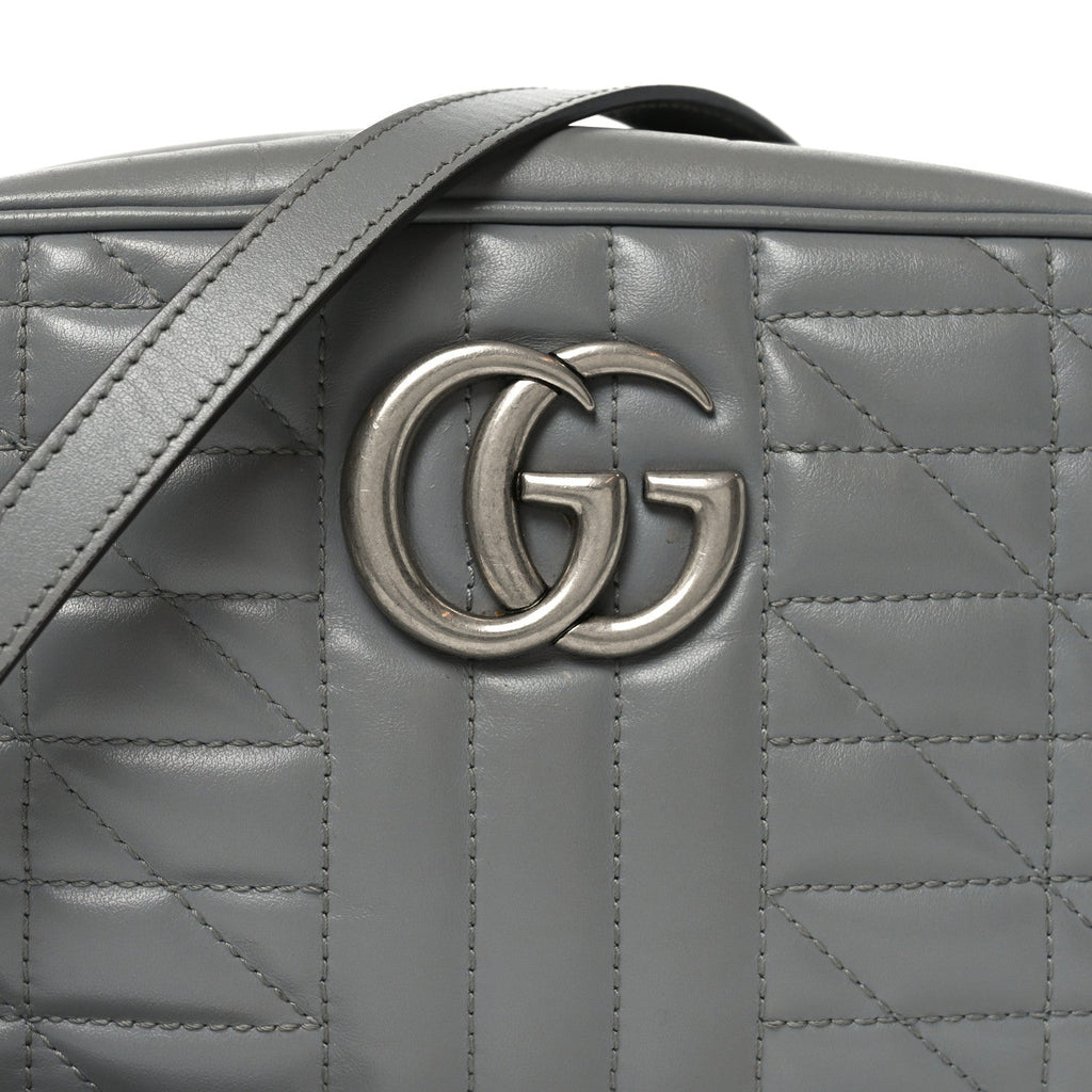Gucci Calfskin Matelasse Aria Small GG Marmont Chain Shoulder Bag Deep Grey