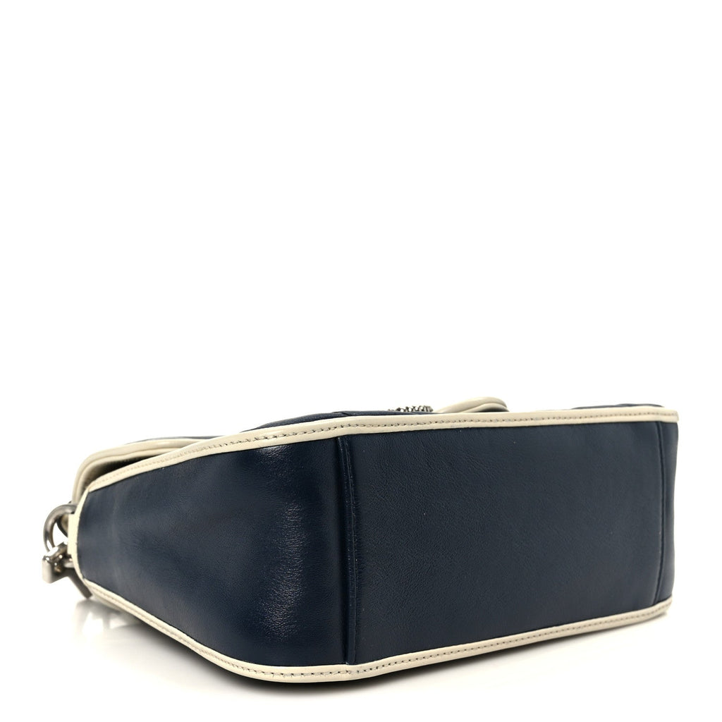 Gucci Vintage Effect Calfskin Matelasse Diagonal Mini Torchon GG Marmont Top Handle Shoulder Bag Blue Agata Mystic White
