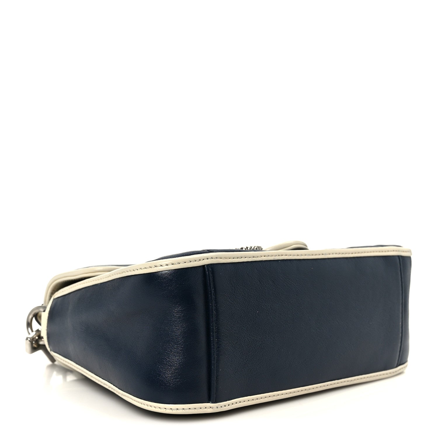 Gucci Vintage Effect Calfskin Matelasse Diagonal Mini Torchon GG Marmont Top Handle Shoulder Bag Blue Agata Mystic White