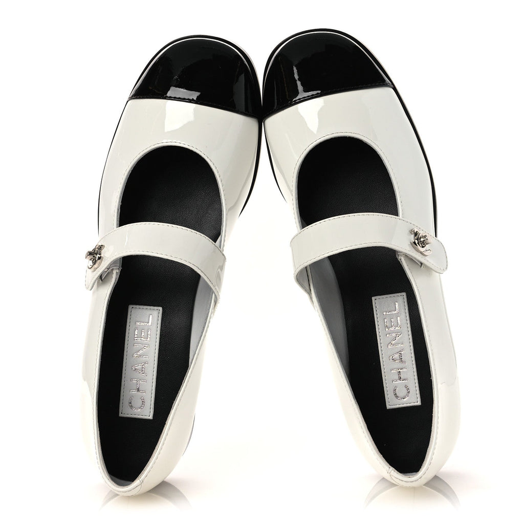 Patent Calfskin Mary Janes Flats 39 White Black