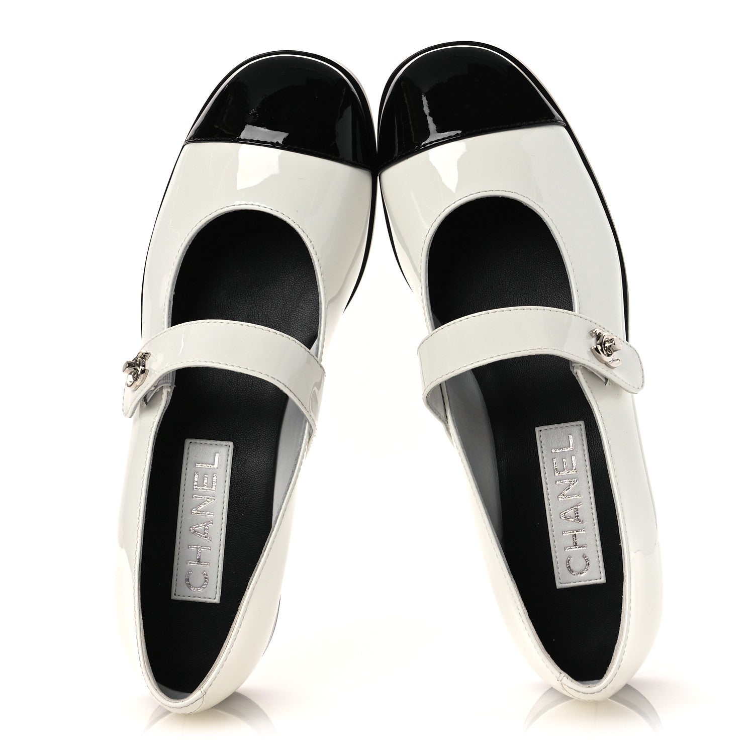 Patent Calfskin Mary Janes Flats 39 White Black