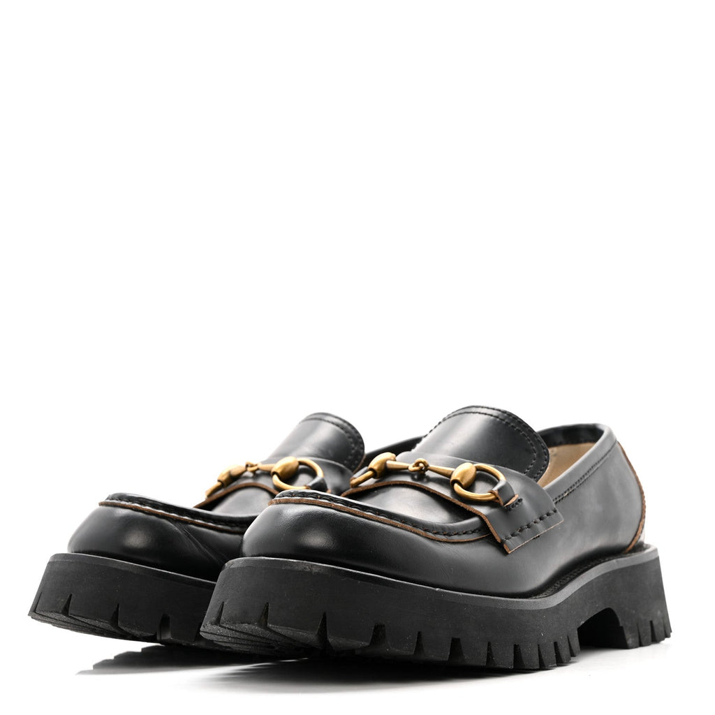 Gucci Cordovan Lux Womens Harald Horsebit 25mm Platform Loafers 37.5 Black