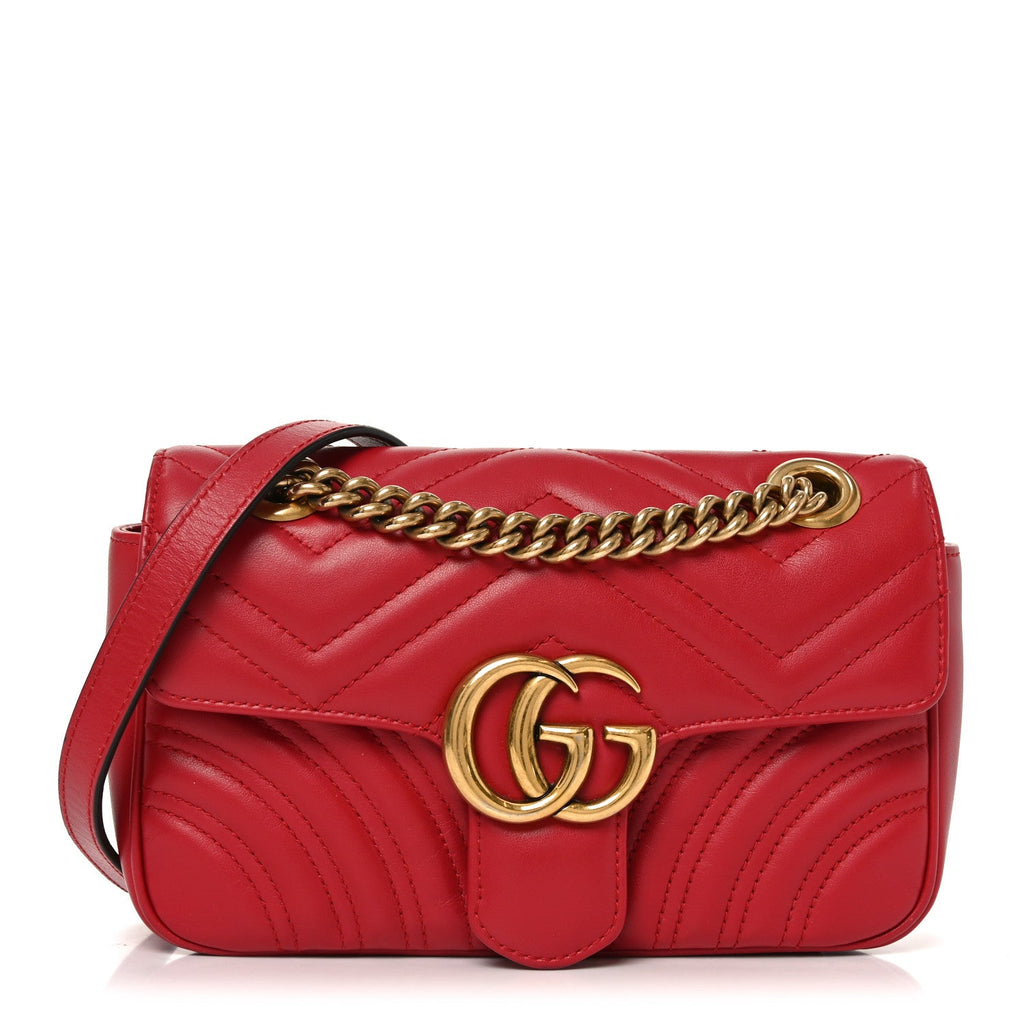 Gucci Calfskin Matelasse Small GG Marmont Shoulder Bag Hibiscus Red