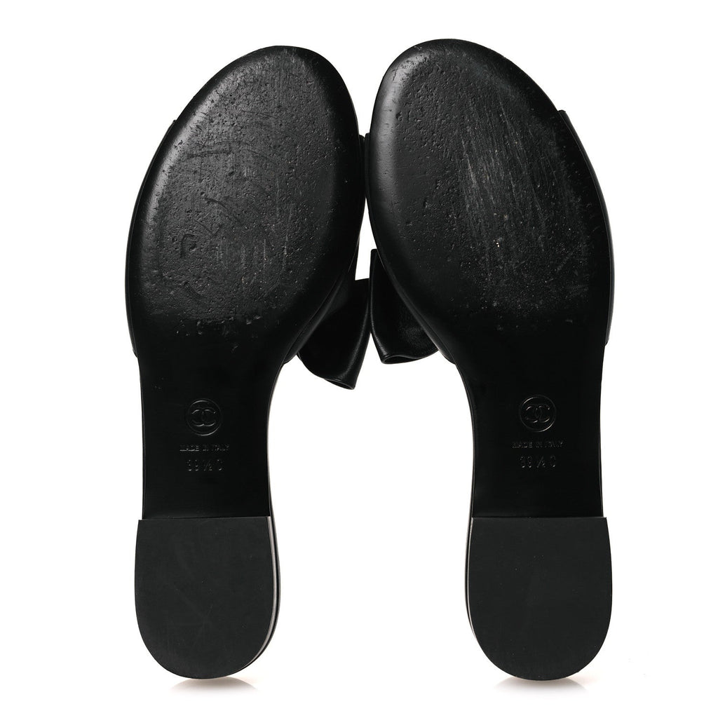 Lambskin Bow CC Mules 39.5 Black