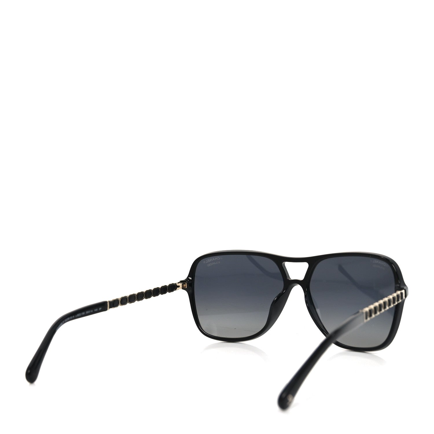 Metal Calfskin Polarized CC Chain Pilot Sunglasses 5439-Q-A Black