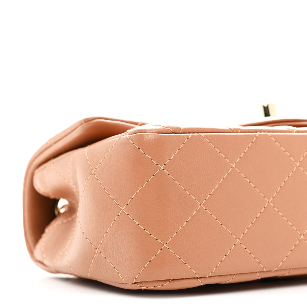 Chanel Lambskin Quilted Mini Rectangular Flap Brown
