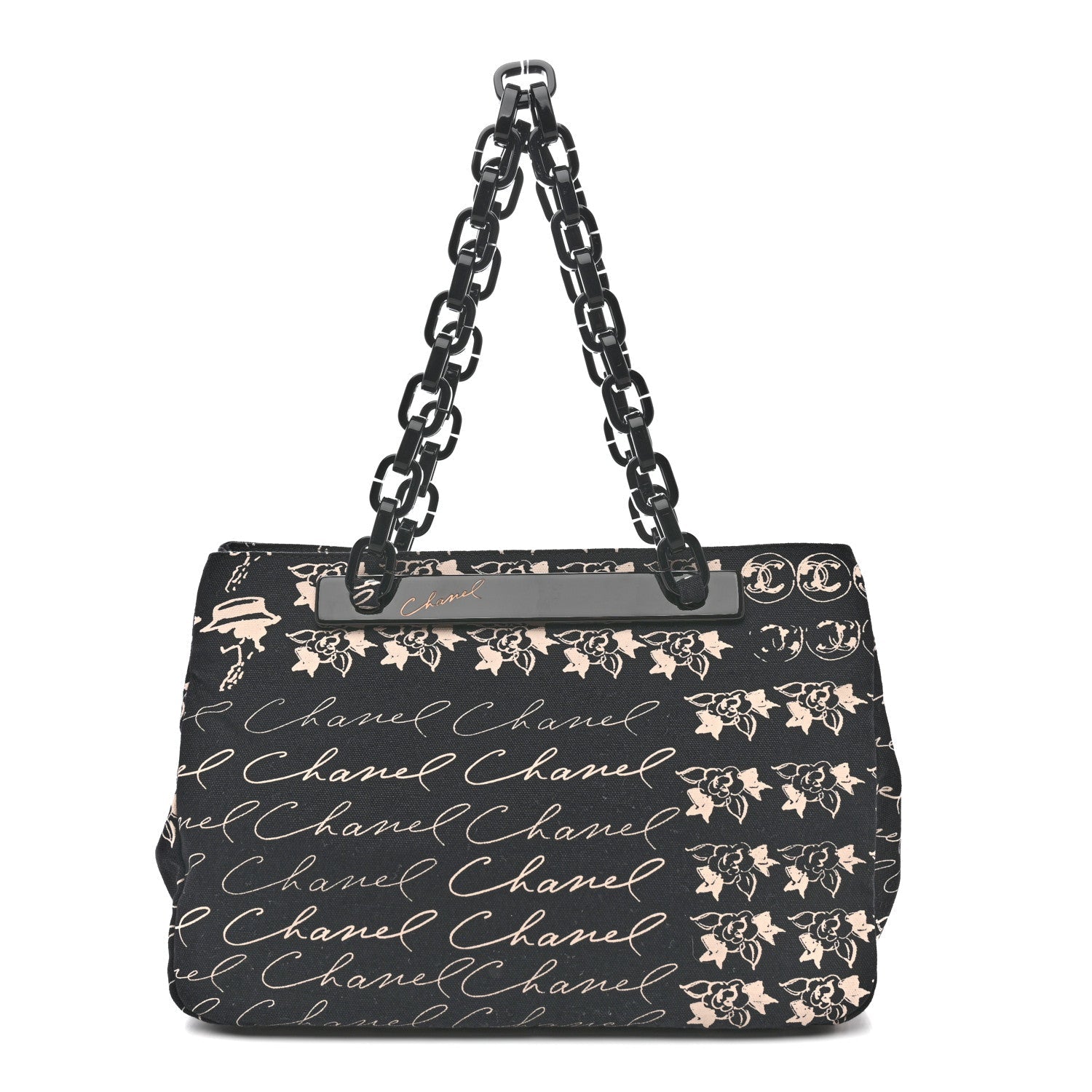 Chanel Canvas Camellia Flower Tote Black