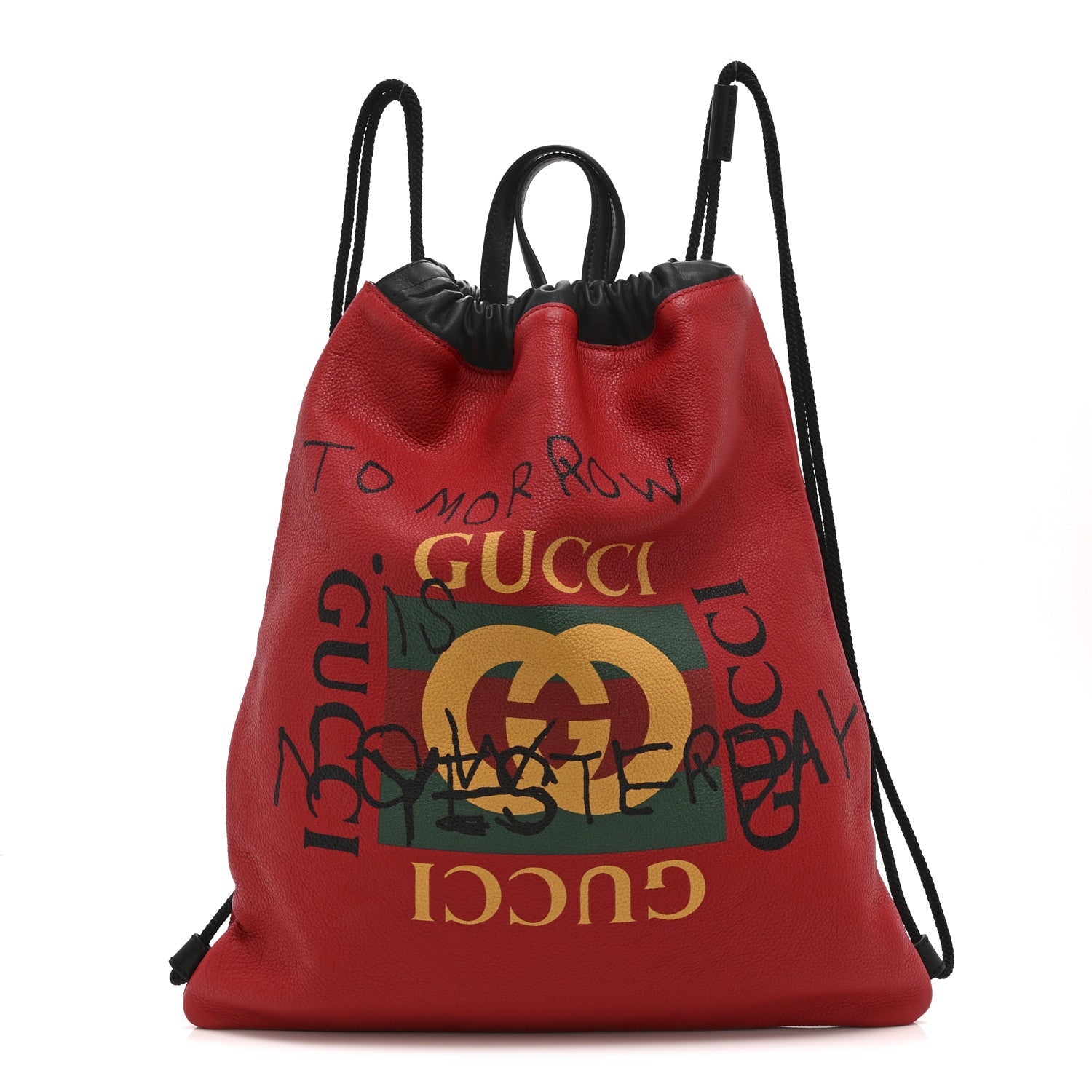 Gucci Calfskin Coco Capitan Logo Drawstring Backpack Hibiscus Red