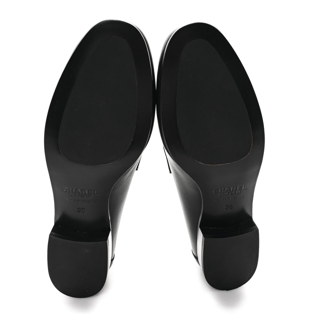 Calfskin Womens Stitched CC Loafers 36 Black