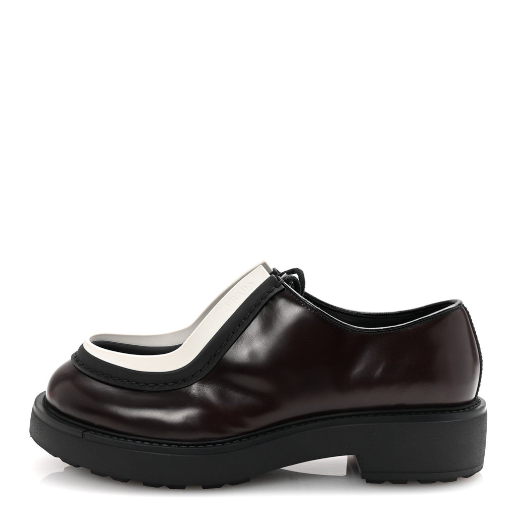Prada Spazzolato Rois Monolith 55mm Derby Loafers 8 Dark Brown Black