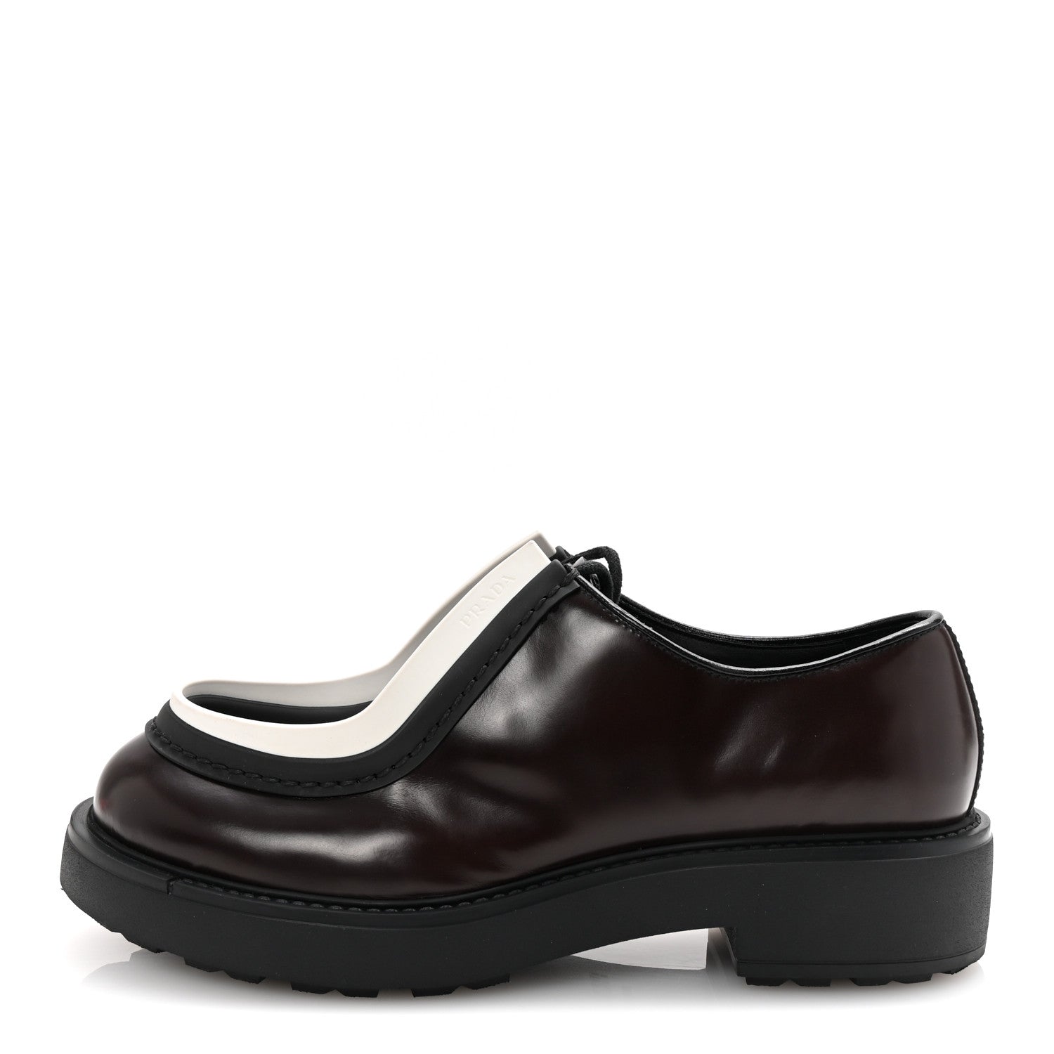 Prada Spazzolato Rois Monolith 55mm Derby Loafers 8 Dark Brown Black