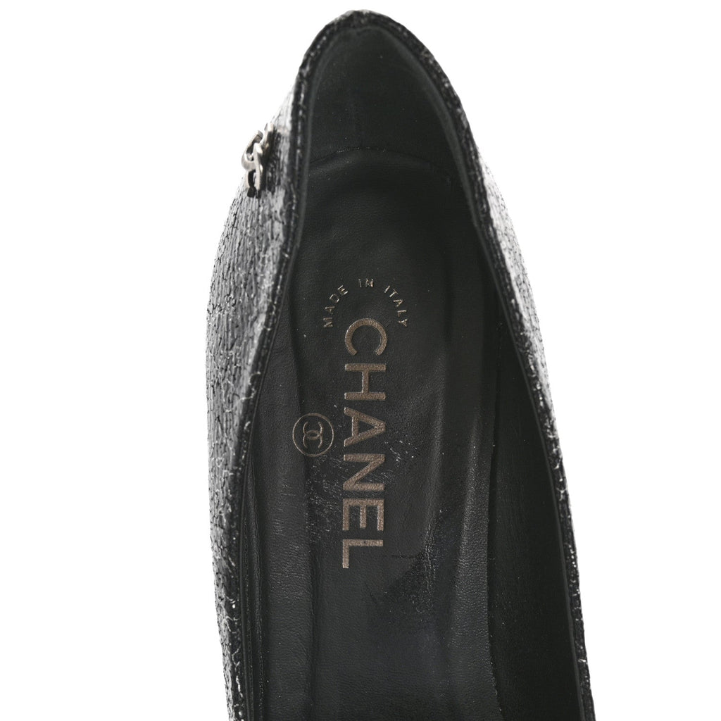Metallic Crackled Calfskin Patent Cap Toe Pumps 41 Silver Black