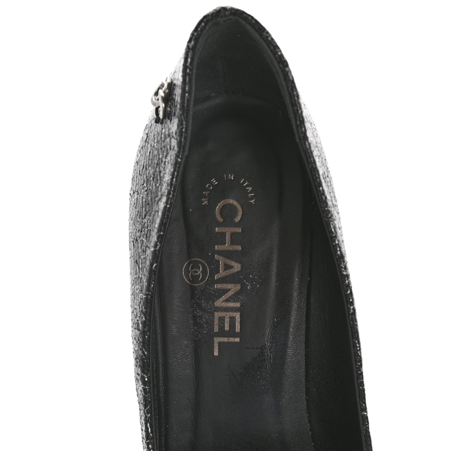 Metallic Crackled Calfskin Patent Cap Toe Pumps 41 Silver Black