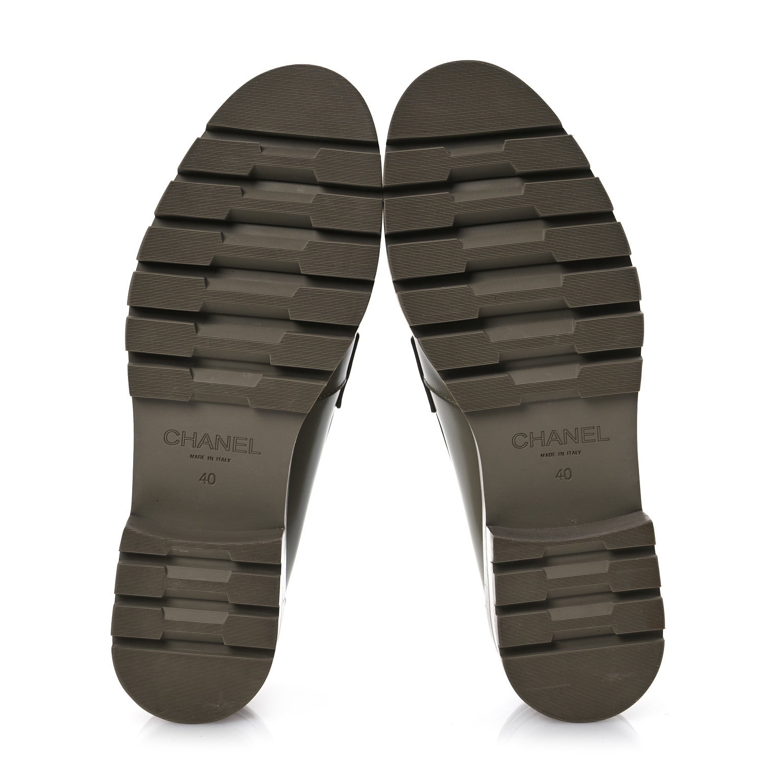 Calfskin Metal CC Loafers 40 Khaki