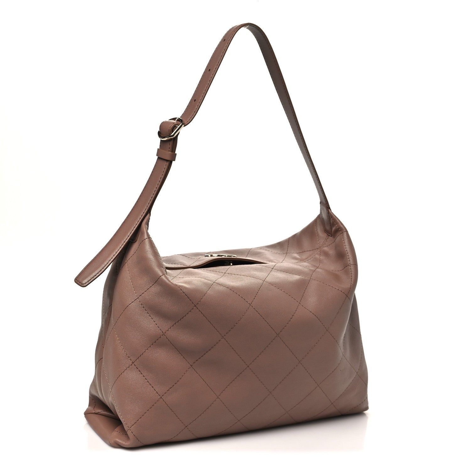 Chanel Shiny Lambskin Quilted Maxi Hobo Brown