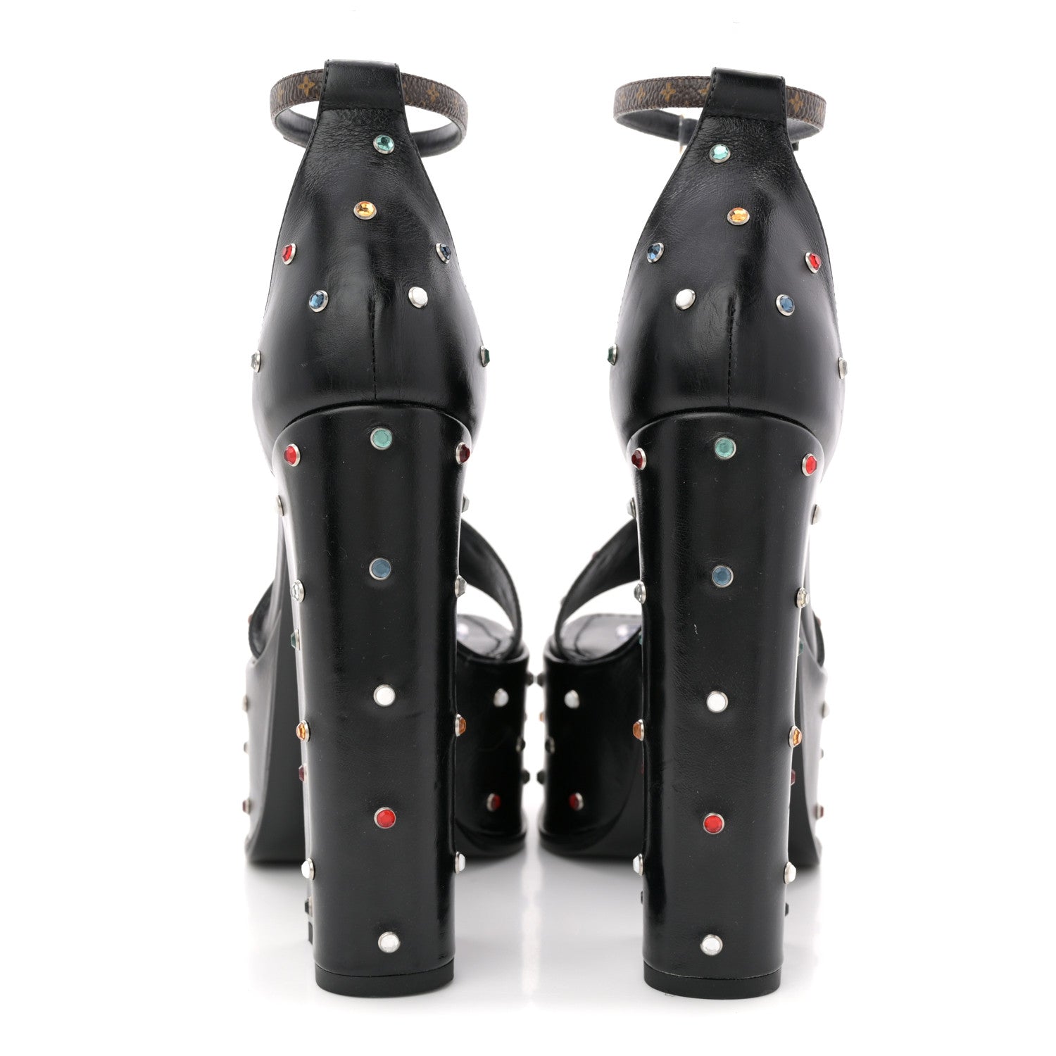 Louis Vuitton Calfskin Studded Fame Platform Sandals 37 Black