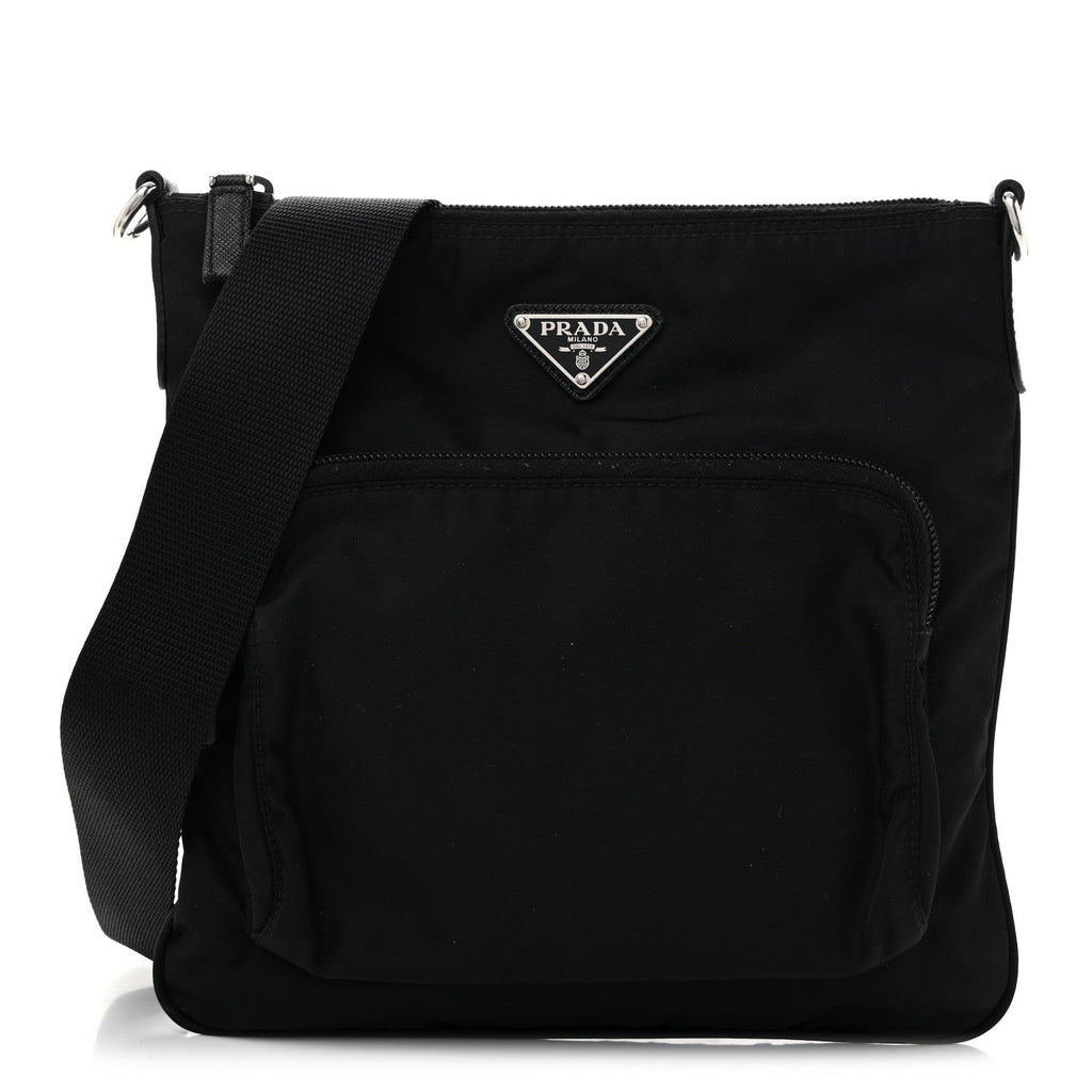 Prada Tessuto Nylon Saffiano Flat Messenger Bag Black