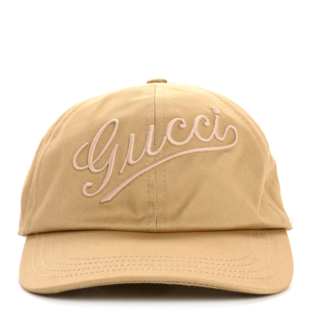 Gucci Cotton Logo Script Baseball Hat L Camel