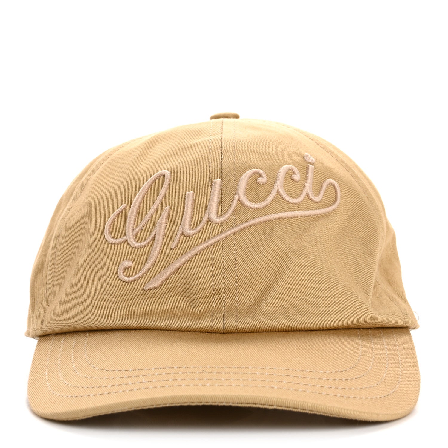 Gucci Cotton Logo Script Baseball Hat L Camel