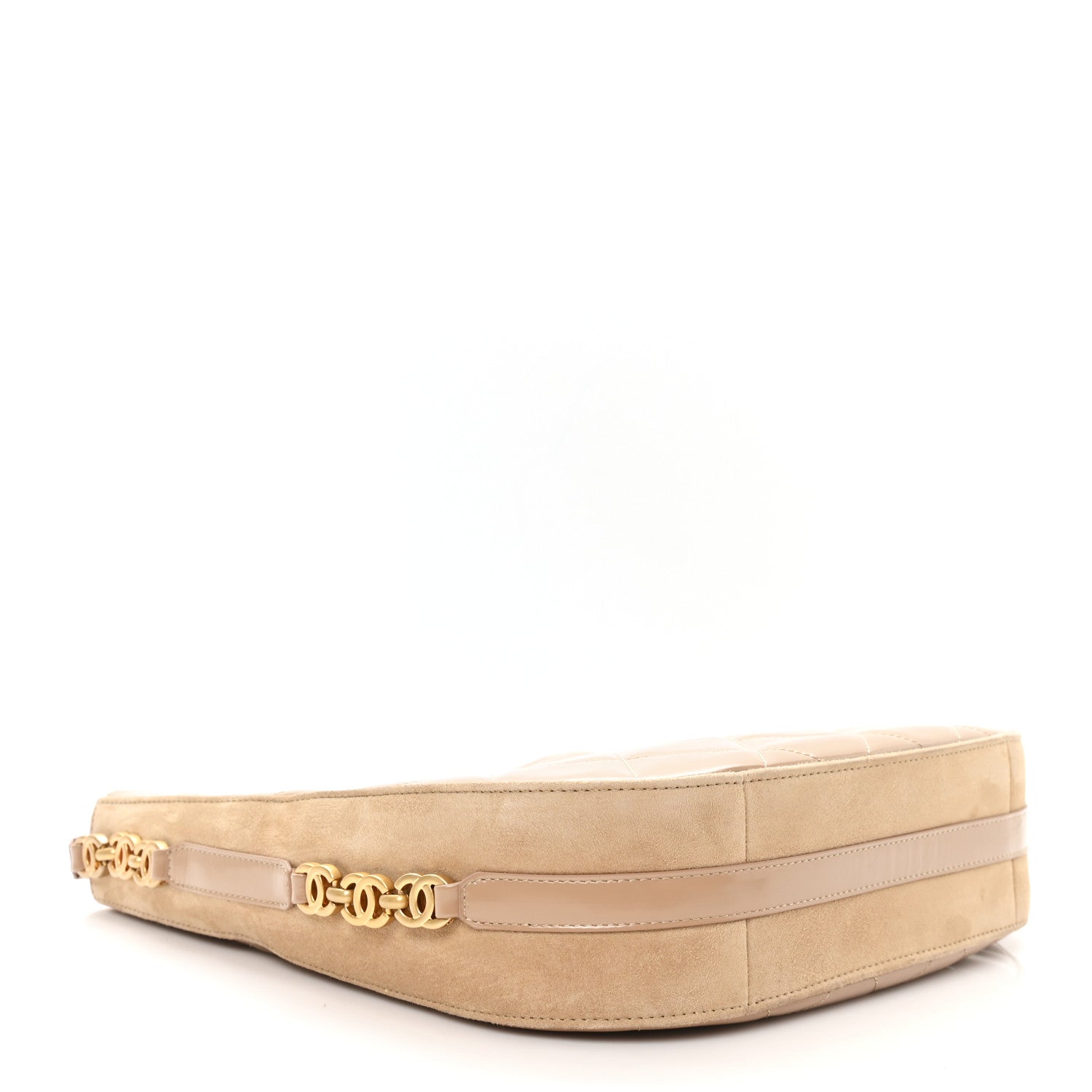 Chanel Shiny Calfskin Suede Goatskin Quilted Hobo Beige
