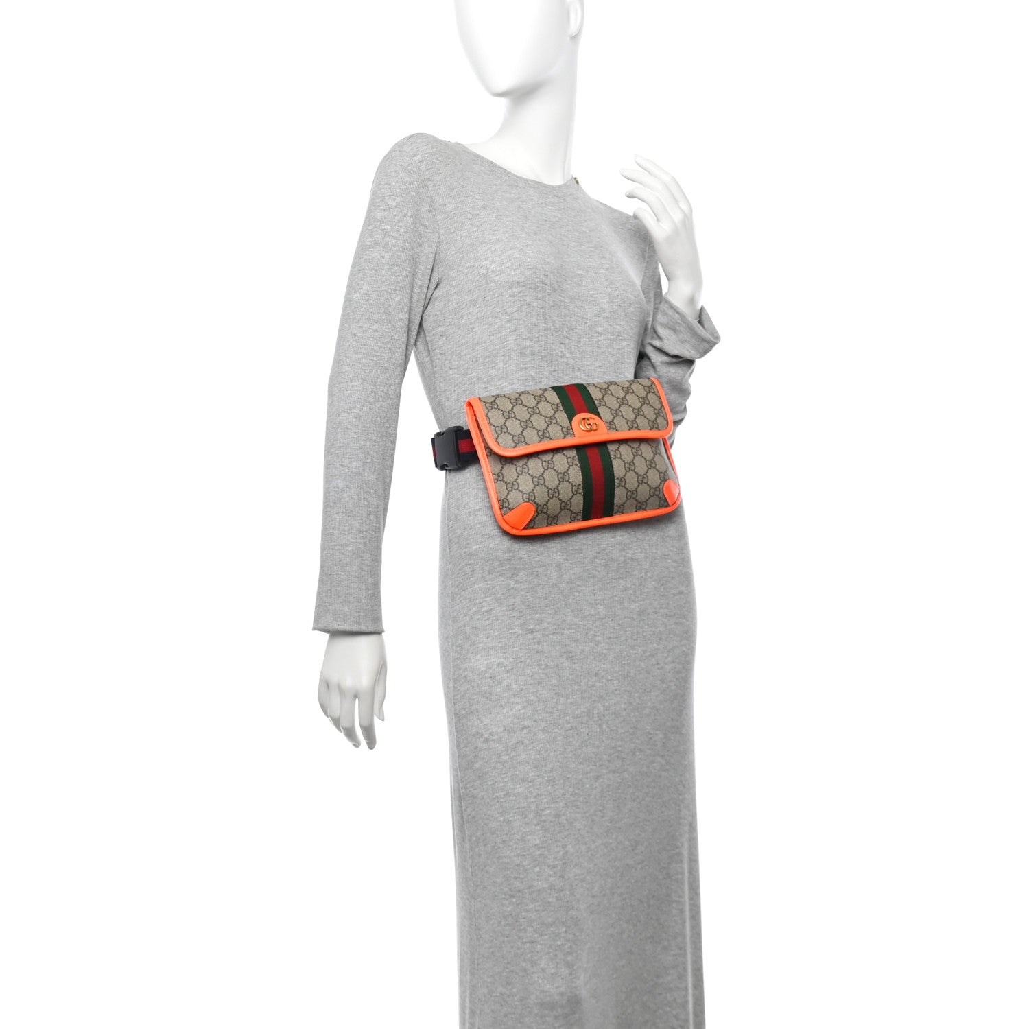 Gucci GG Supreme Monogram Web Small Ophidia Belt Bag Beige Ebony Orange Fluo