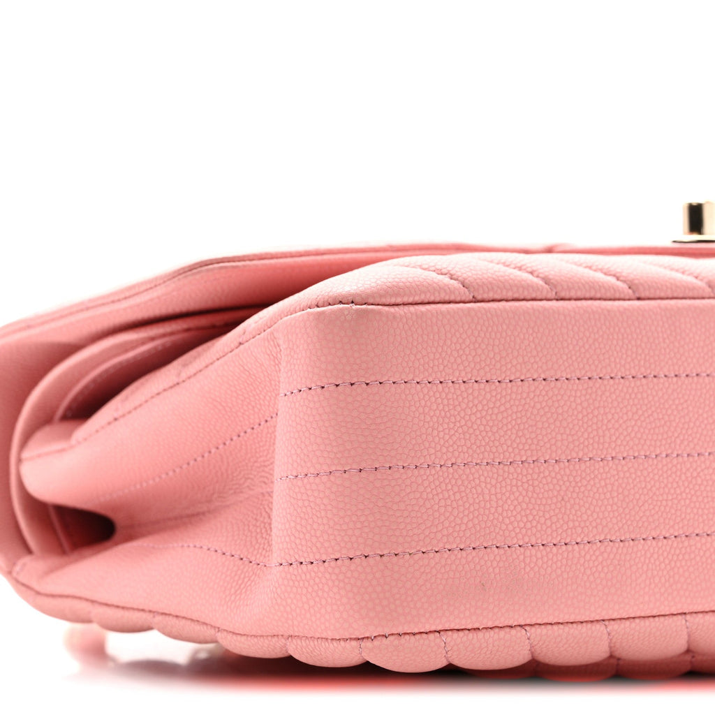 Chanel Caviar Flat Chevron Quilted Medium Double Flap Pink