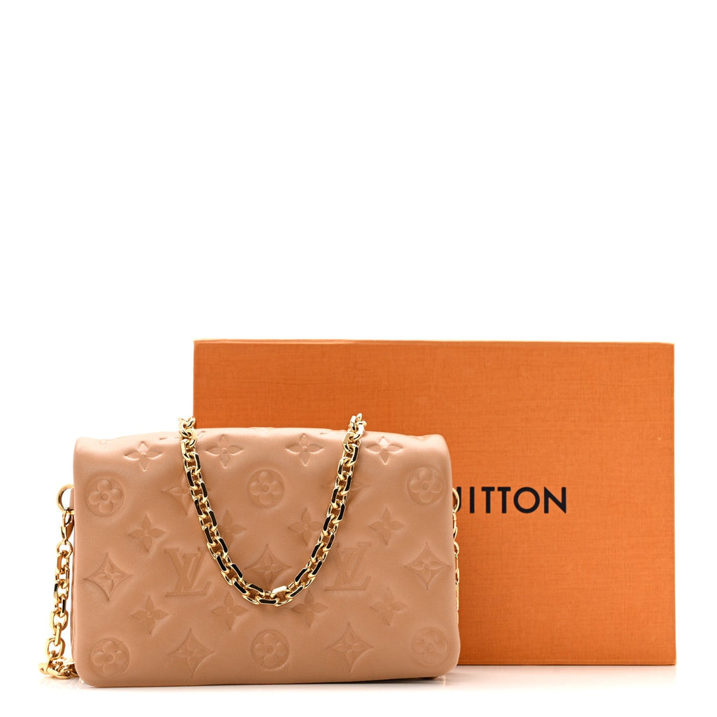 Louis Vuitton Lambskin Embossed Monogram Pochette Coussin Camel