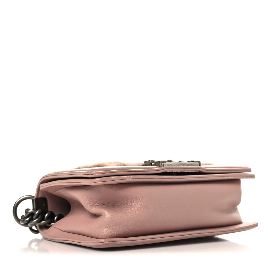 Chanel Fur Calfskin Small Boy Flap Pink