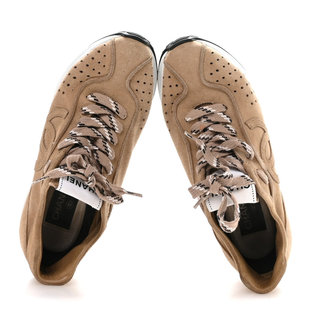 Chanel Suede Goatskin CC Sneakers 36 Dark Beige
