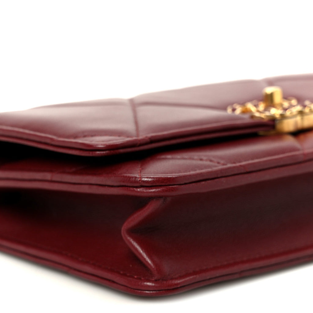Chanel Lambskin Quilted Chanel 19 Wallet On Chain WOC Burgundy