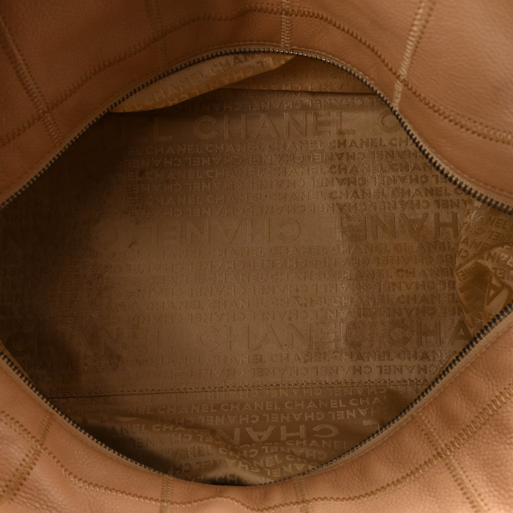 Chanel Caviar Square Stitched Bowler Beige