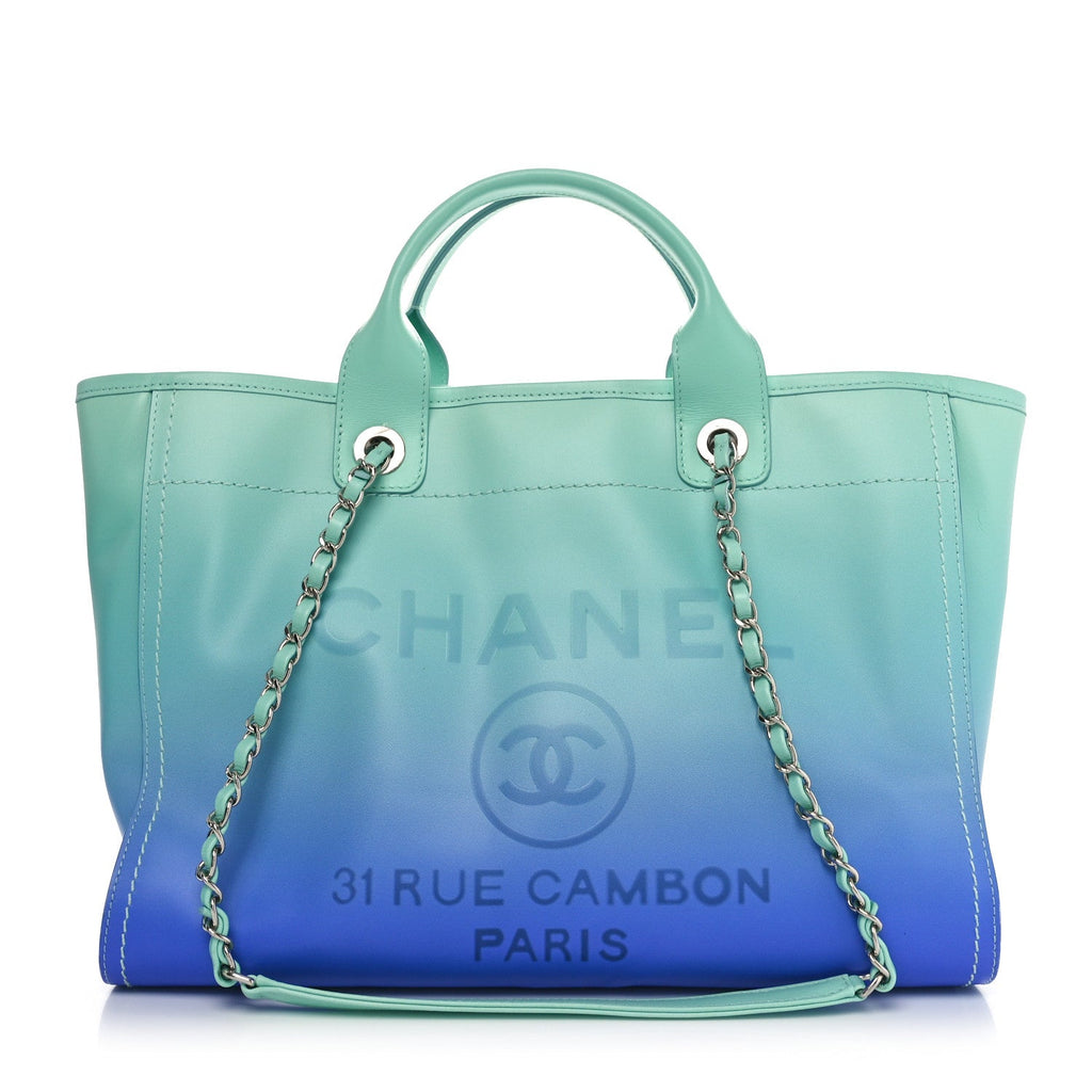 Chanel Shaded Calfskin Small Deauville Tote Light Green Turquoise Purple