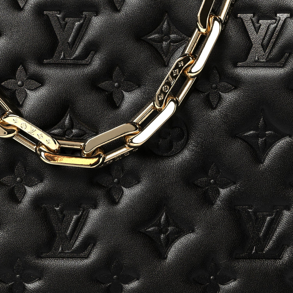 Louis Vuitton Lambskin Embossed Monogram Coussin PM Black