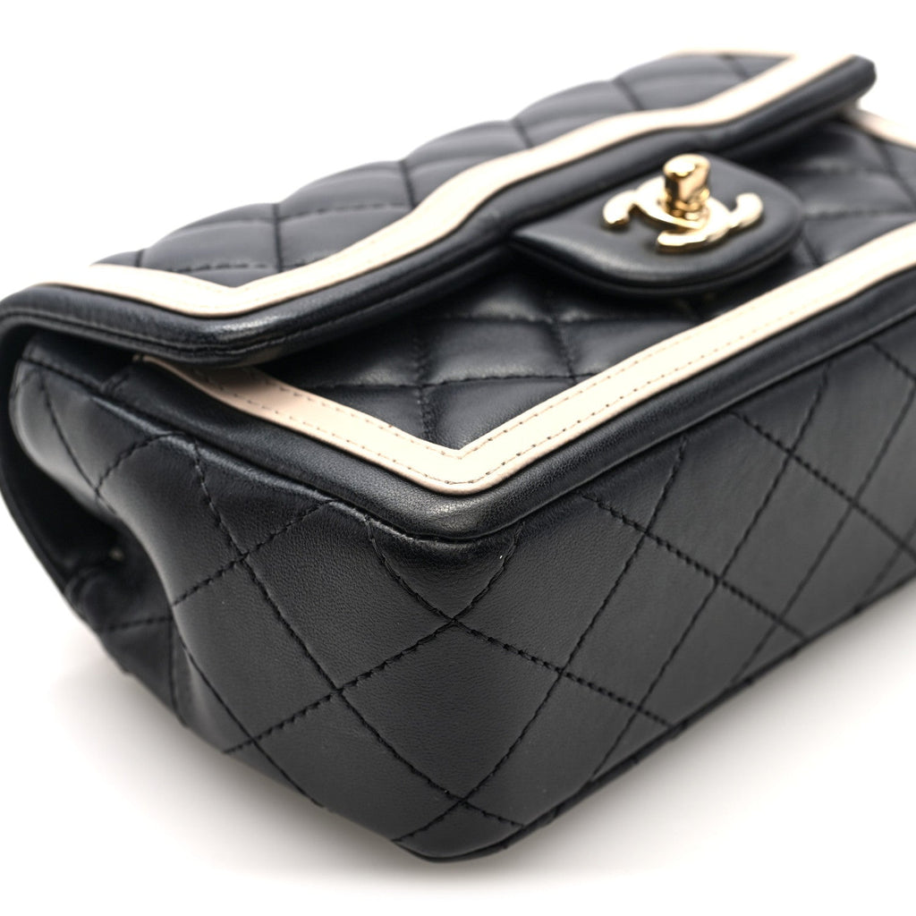 Chanel Shiny Lambskin Quilted Half Mini Flap Black Beige