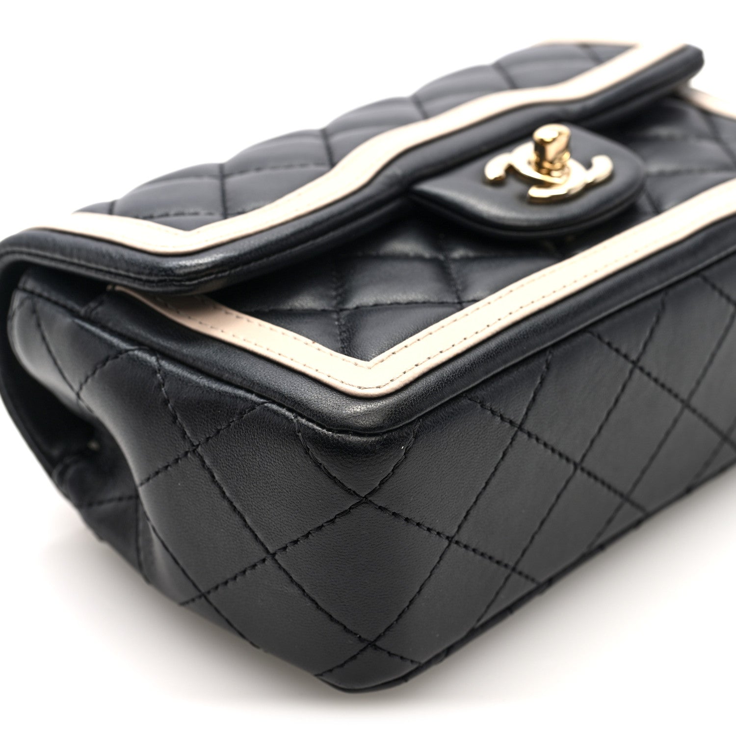 Chanel Shiny Lambskin Quilted Half Mini Flap Black Beige