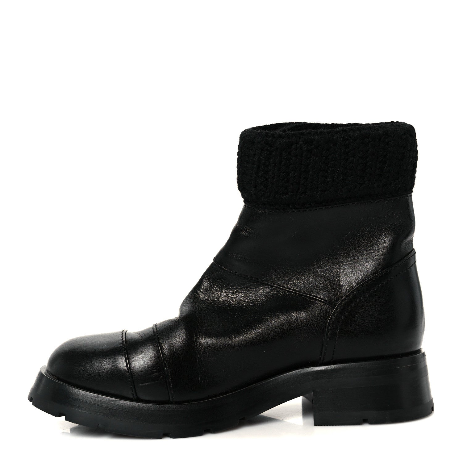 Calfskin Knit CC Short Boots 38 Black