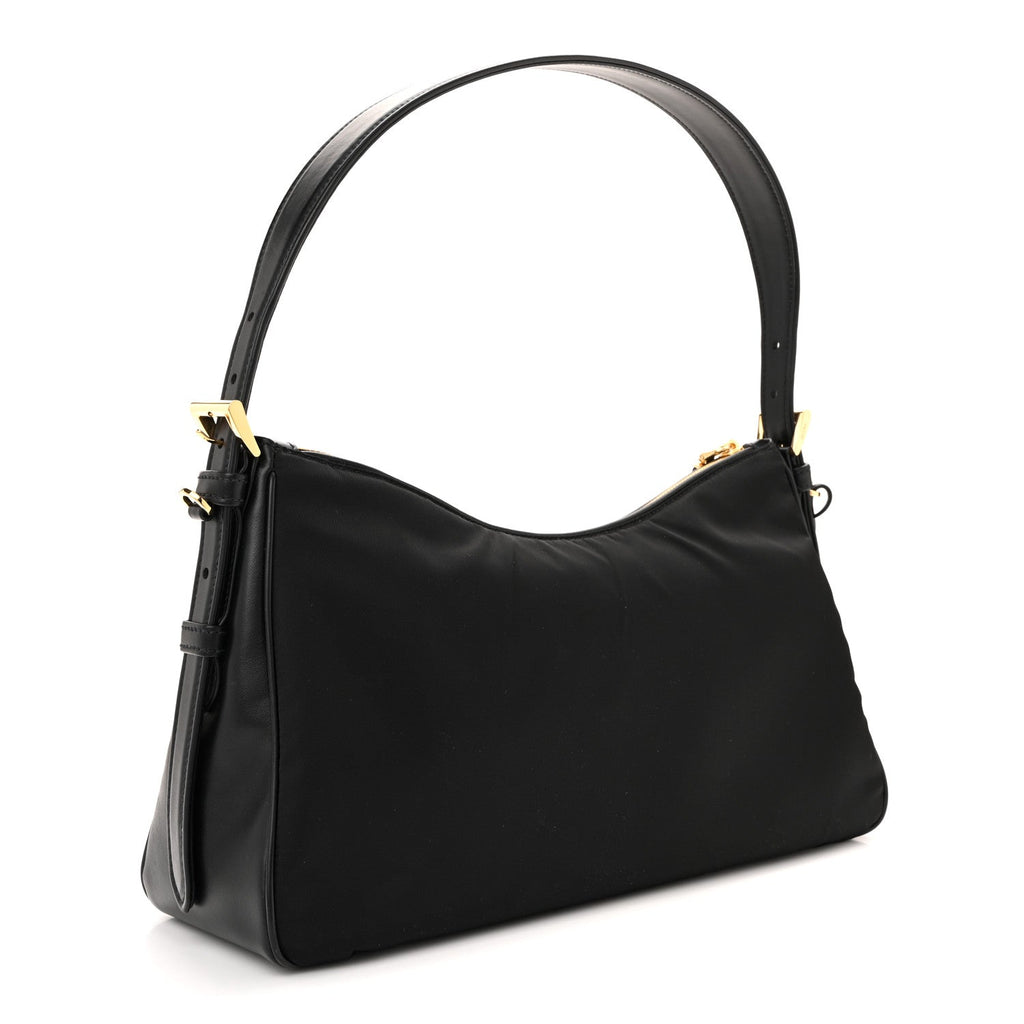 Prada Re-Nylon Vitello Large Aimee Shoulder Bag Black