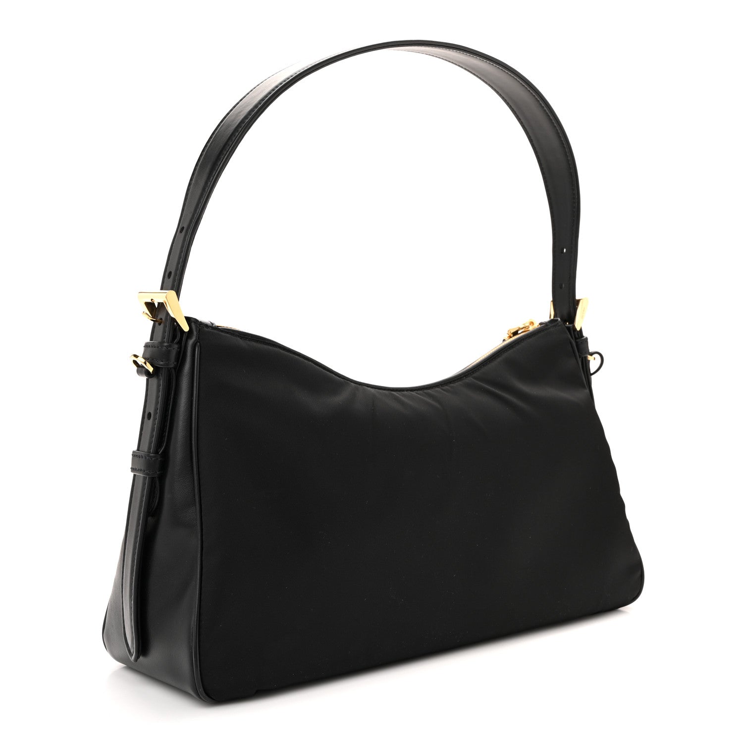 Prada Re-Nylon Vitello Large Aimee Shoulder Bag Black