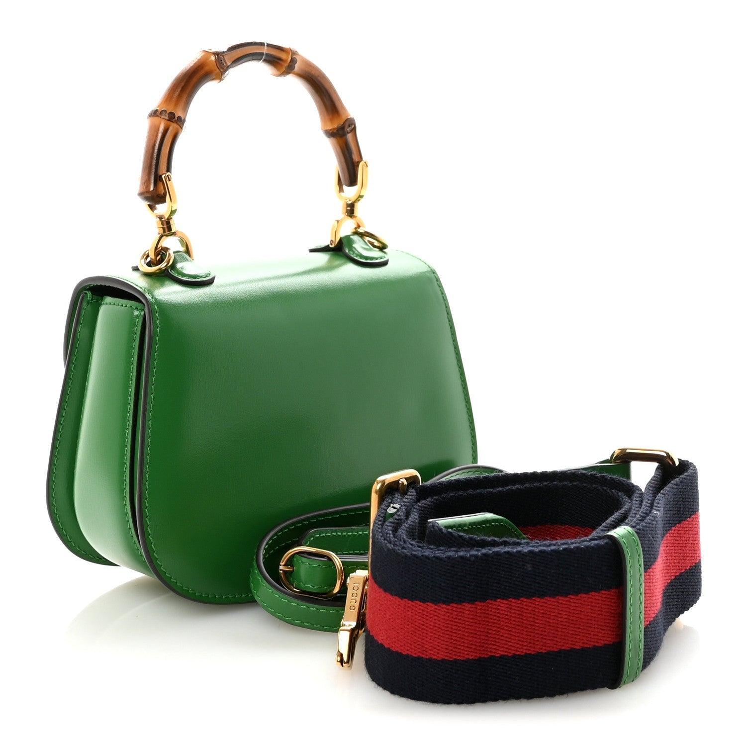 Gucci Boarded Dyana Lux Calfskin Web Small Bamboo 1947 Top Handle Bag Spring Green