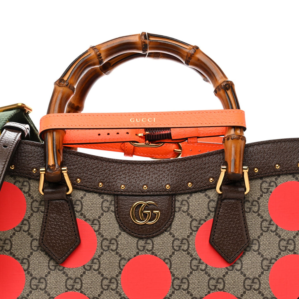 Gucci GG Supreme Monogram Equestrian Medium Diana Tote Bag Beige Multicolor New Acero