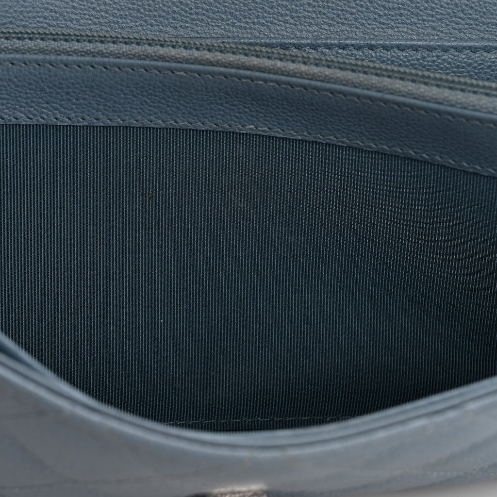 Grained Calfskin Quilted CC Box Flap Wallet Blue