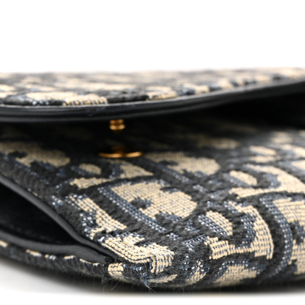 Christian Dior Oblique Saddle Chain Long Wallet Blue