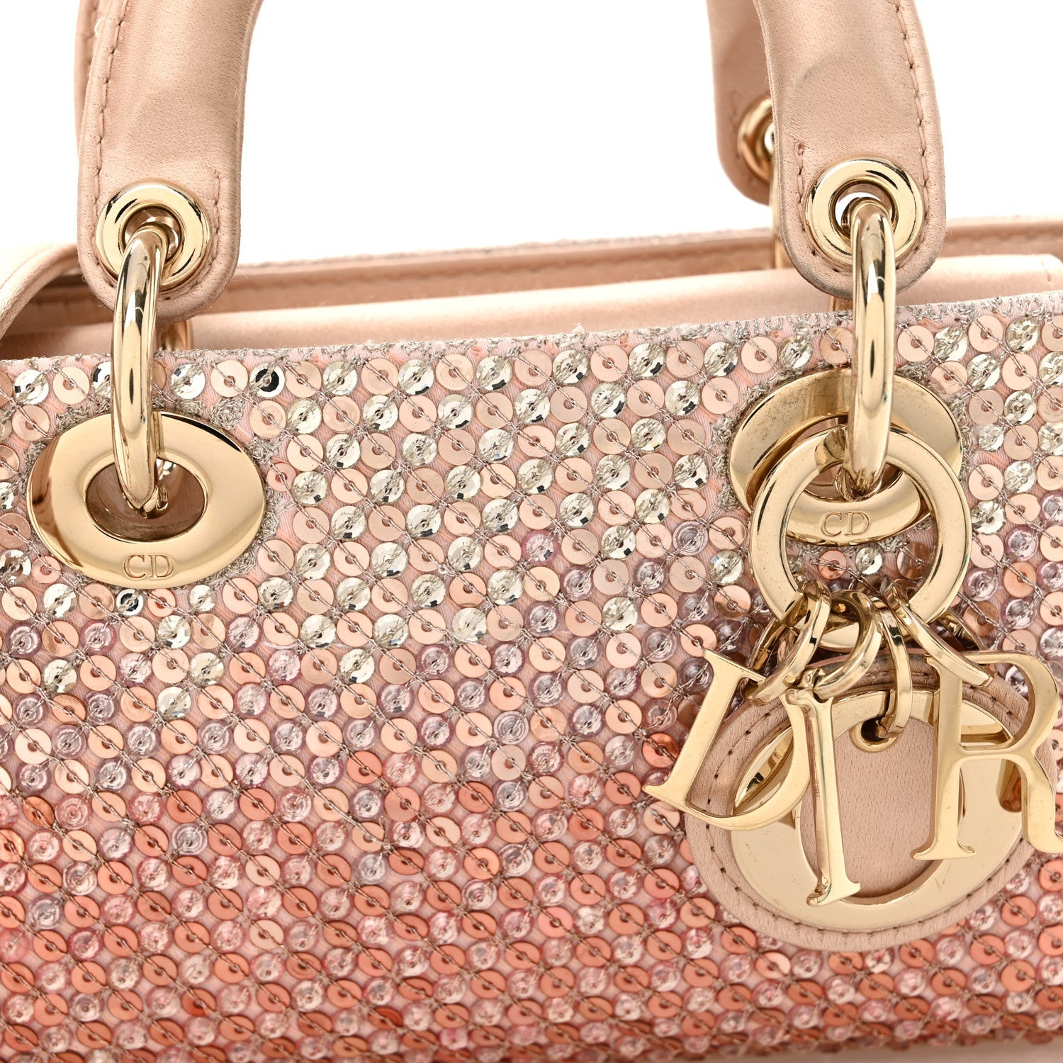 Christian Dior Satin Crystal Sequins Embroidered Micro Lady D-Joy Pink