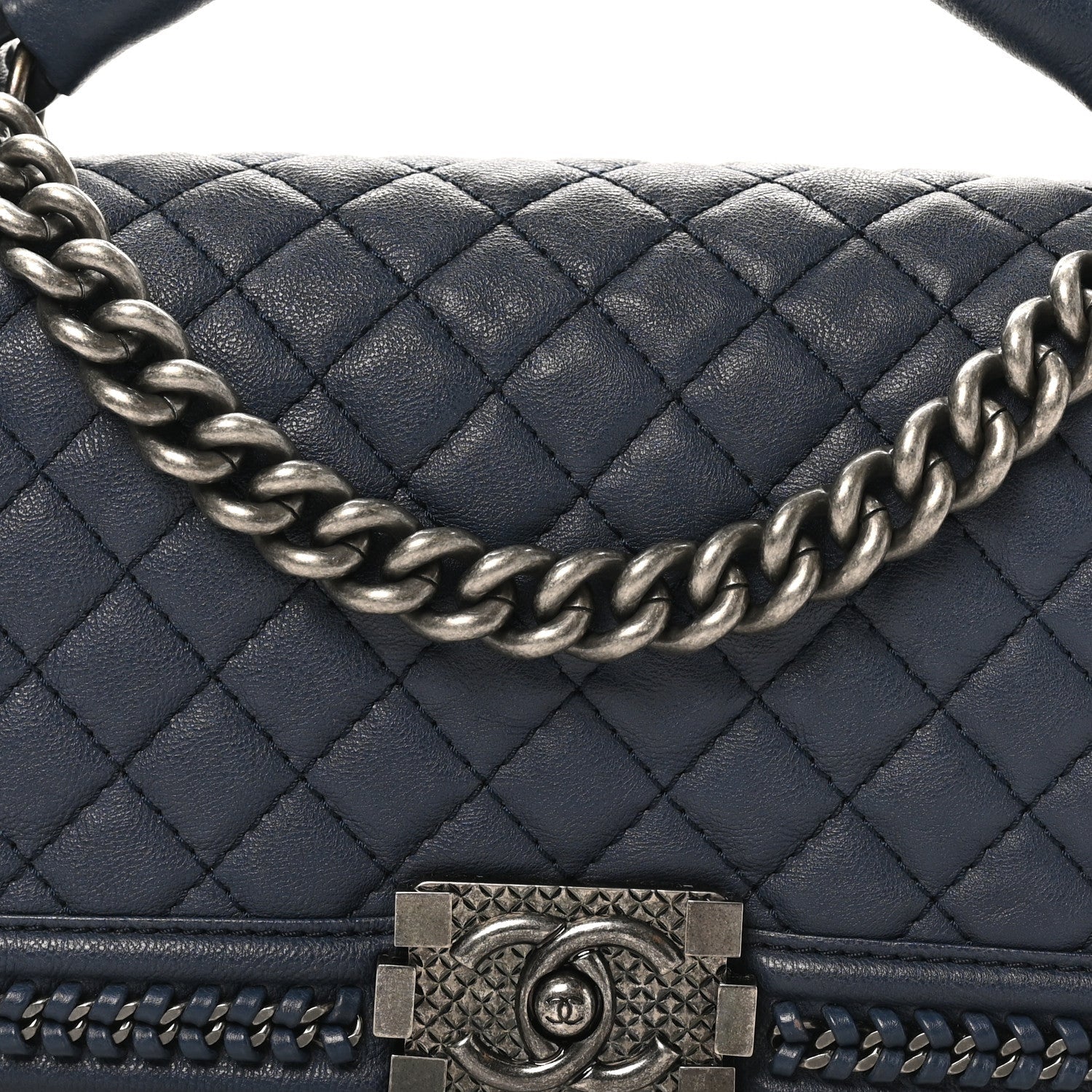 Chanel Calfskin Quilted Medium Top Handle Boy Flap Blue